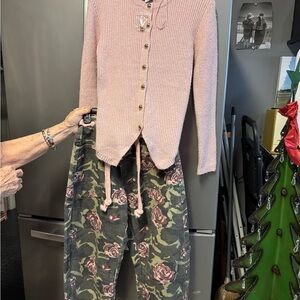 Sincerely Jules Soft Pink Knit Sweater with camo pants